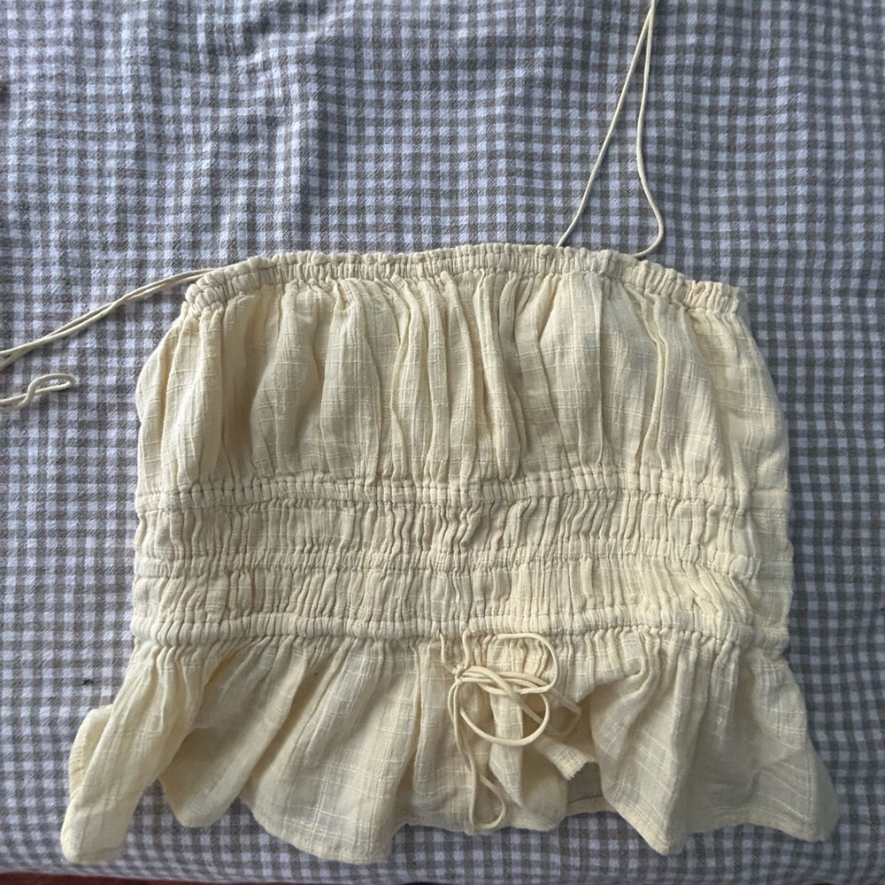 J. Crew Yellow Ruched Strapless Top